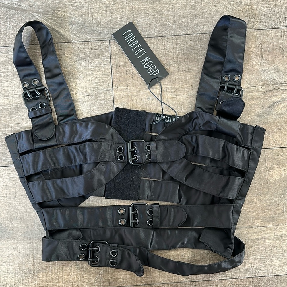 Current Mood Divided Attention Harness Top Black